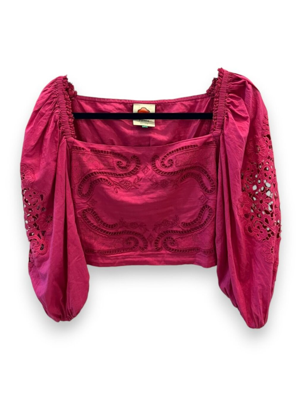 Farm Rio Magenta Pink Embroidered Puff Sleeve Top - Picture 3 of 3